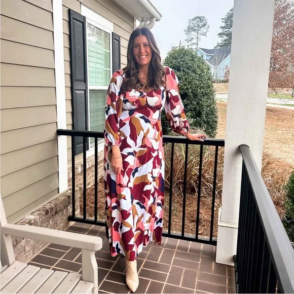 NWT Women's Long Sleeve Crepe Maxi A-Line Dress - A New Day™ Red Floral XXL - Picture 8 of 12